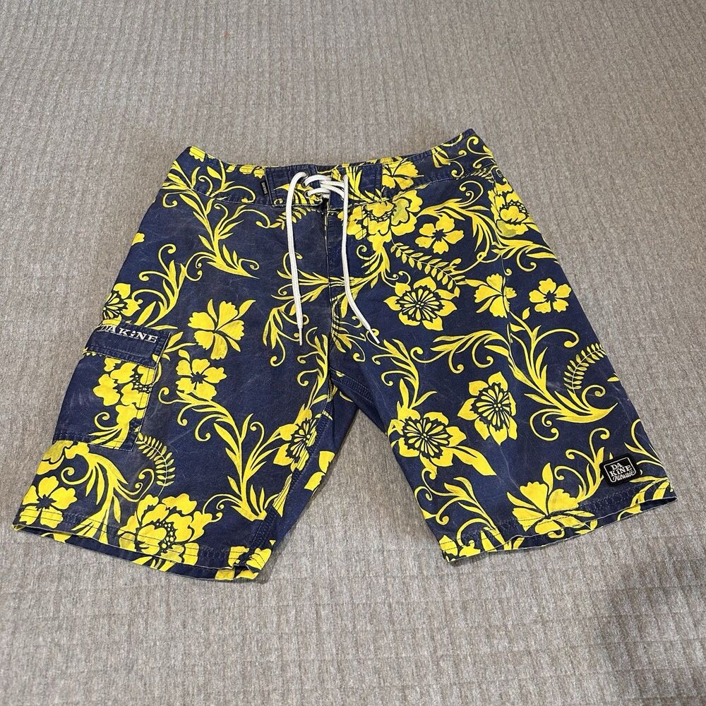 DAKINE Vintage Y2K Men's Floral Board Shorts Blue Yellow Surf Drawstring Size 31